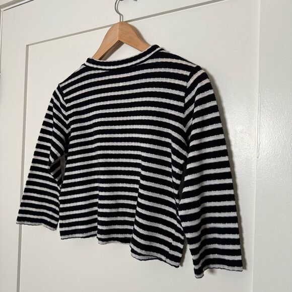 Free People Top Womens Size M Cropped Striped Ribbed 3/4 Sleeve Stretch Nautical - Picture 5 of 10